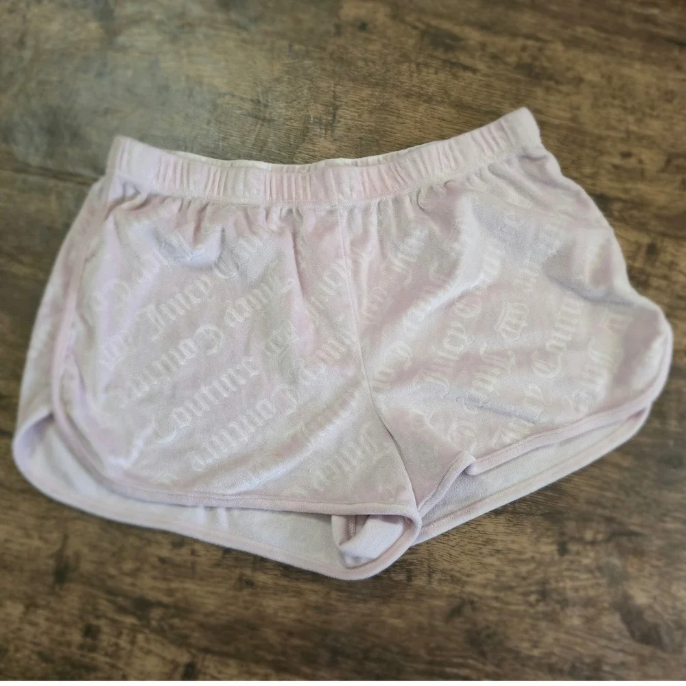 JUICY COUTURE‎ Sleep Shorts Womens XL Pink Velour Logo Embossed Lounge Pajamas